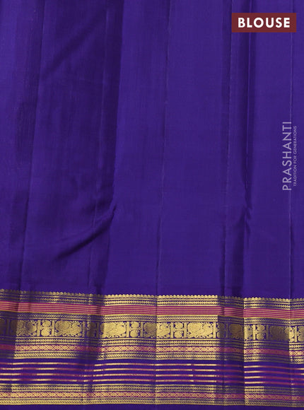 Pure kanchipuram silk saree off white and blue with zari woven buttas and zari woven korvai border