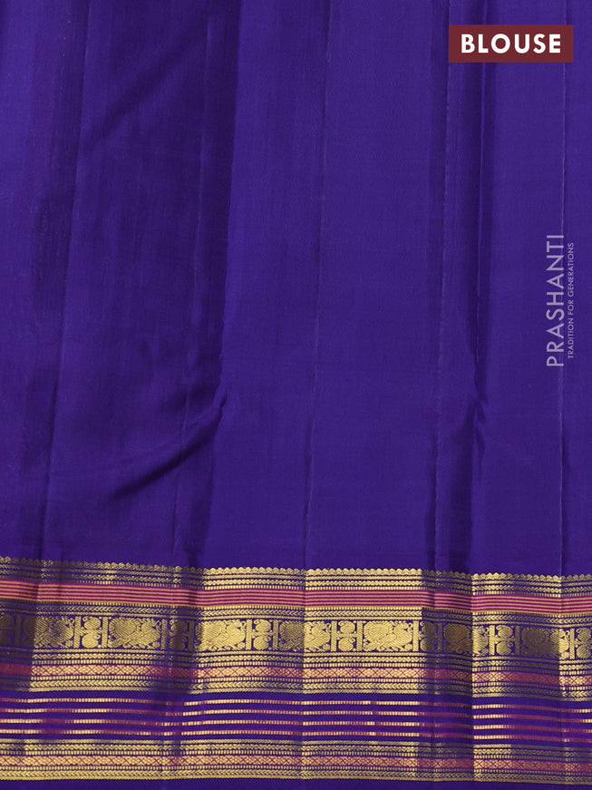 Pure kanchipuram silk saree off white and blue with zari woven buttas and zari woven korvai border
