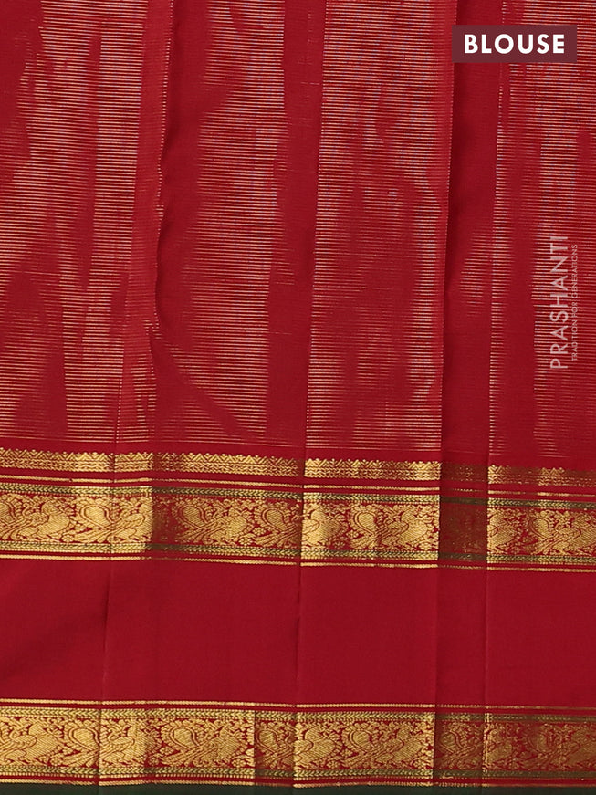 Pure kanchipuram silk saree blue and red with allover zari weaves and long rettapet zari woven border