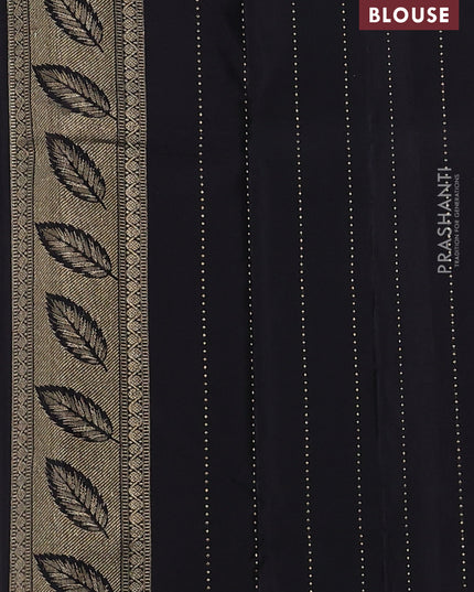 Pure kanchipuram silk saree black with leaf thread & zari woven buttas and long leaf design woven border