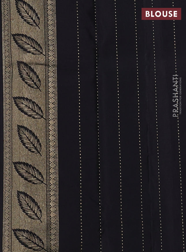 Pure kanchipuram silk saree black with leaf thread & zari woven buttas and long leaf design woven border