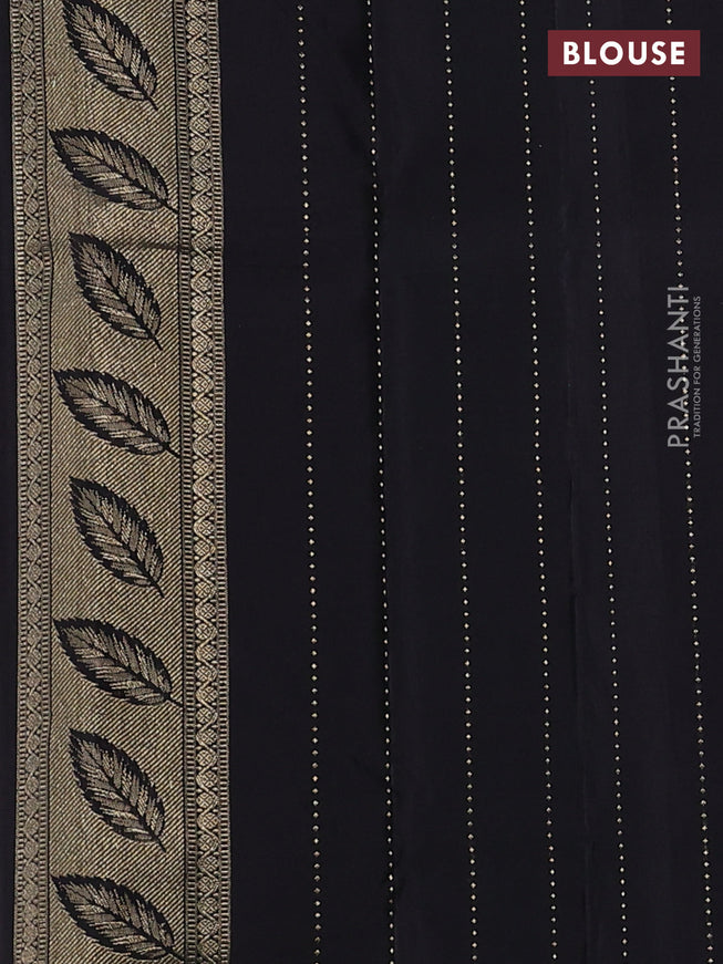 Pure kanchipuram silk saree black with leaf thread & zari woven buttas and long leaf design woven buttas