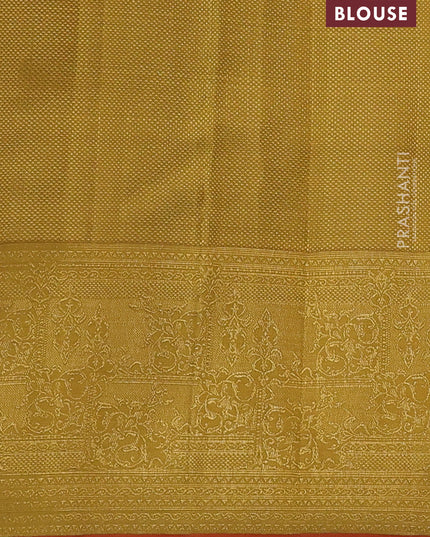 Pure kanchipuram silk saree cream and mustard yellow with zari woven buttas and long zari woven border