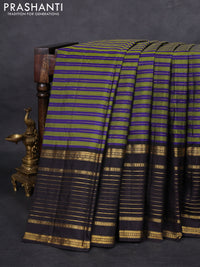 Pure kanchipuram silk saree green blue and coffee brown with allover zari weaves and long zari wovenborder