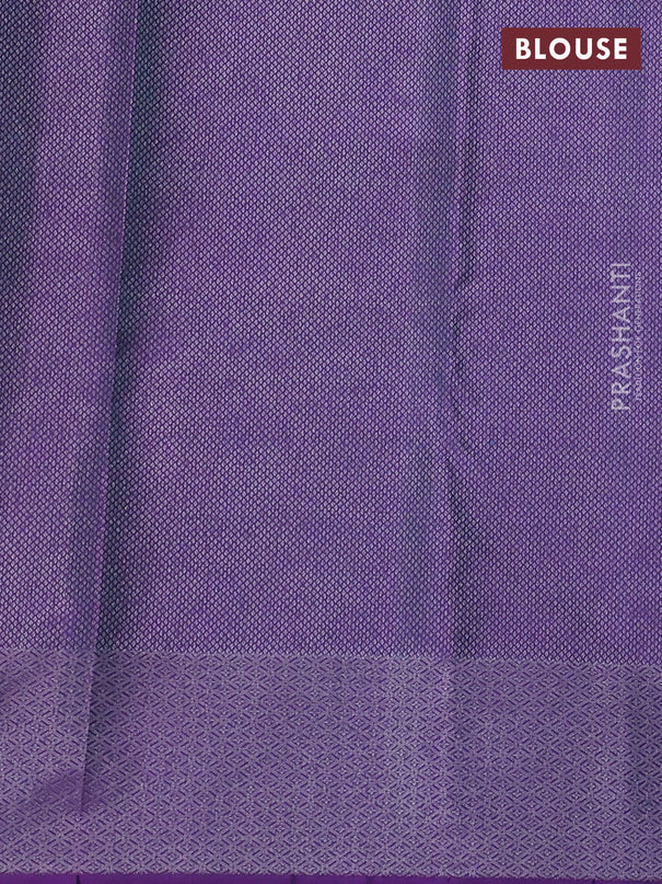 Pure kanchipuram silk saree teal shade and purple with allover silver zari weaves and rich zari woven border