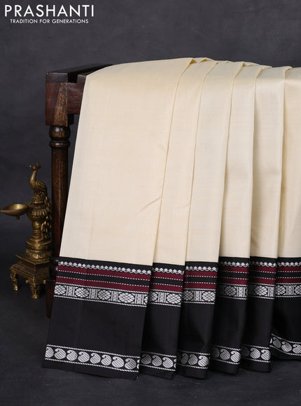 Pure kanchipuram silk saree cream with plain body and ganga jamuna border