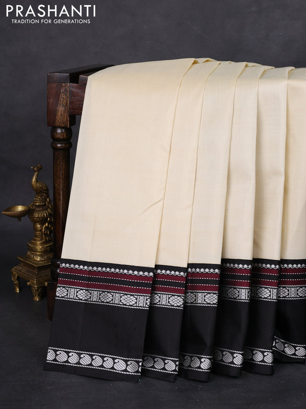 Pure kanchipuram silk saree cream with plain body and ganga jamuna border