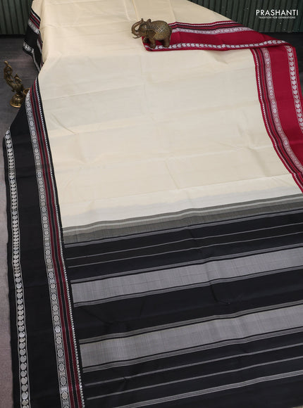 Pure kanchipuram silk saree cream with plain body and ganga jamuna border