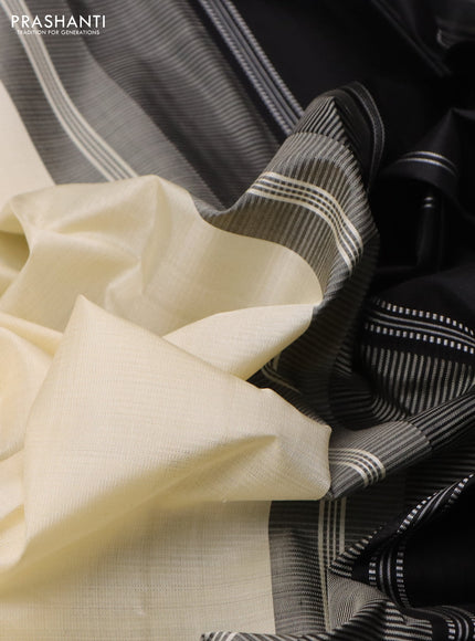 Pure kanchipuram silk saree cream with plain body and ganga jamuna border