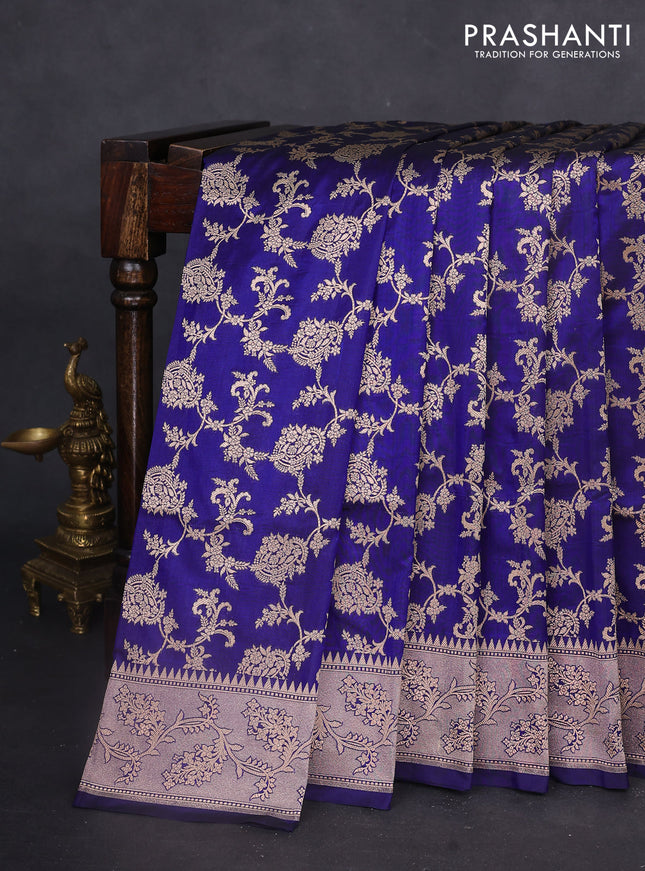 Banarasi uppada silk saree blue with allover zari woven brocade weaves and zari woven border