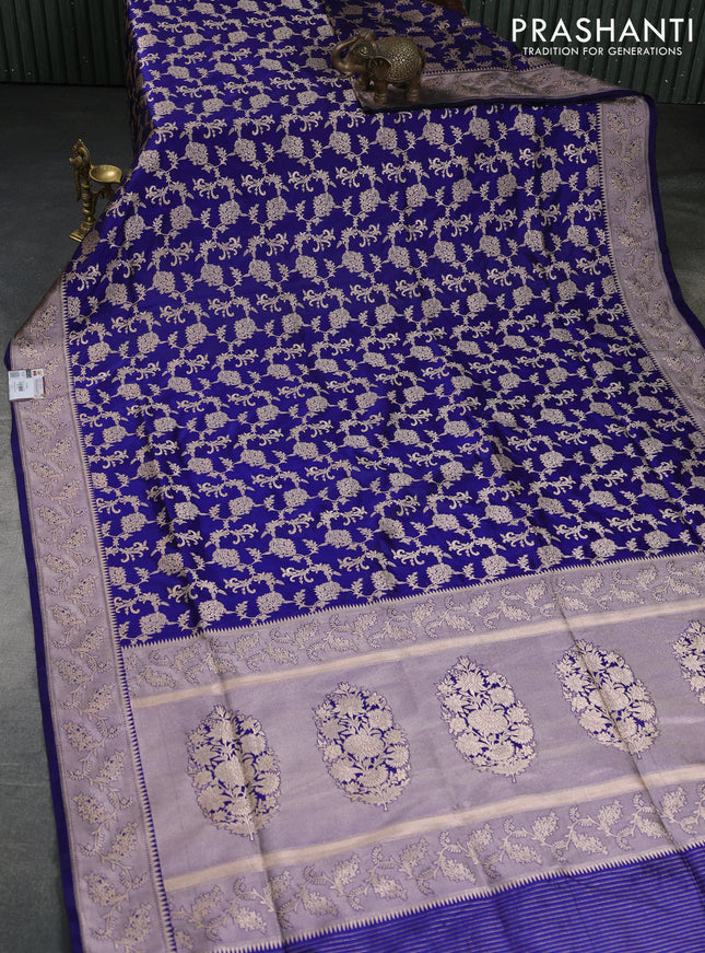 Banarasi uppada silk saree blue with allover zari woven brocade weaves and zari woven border