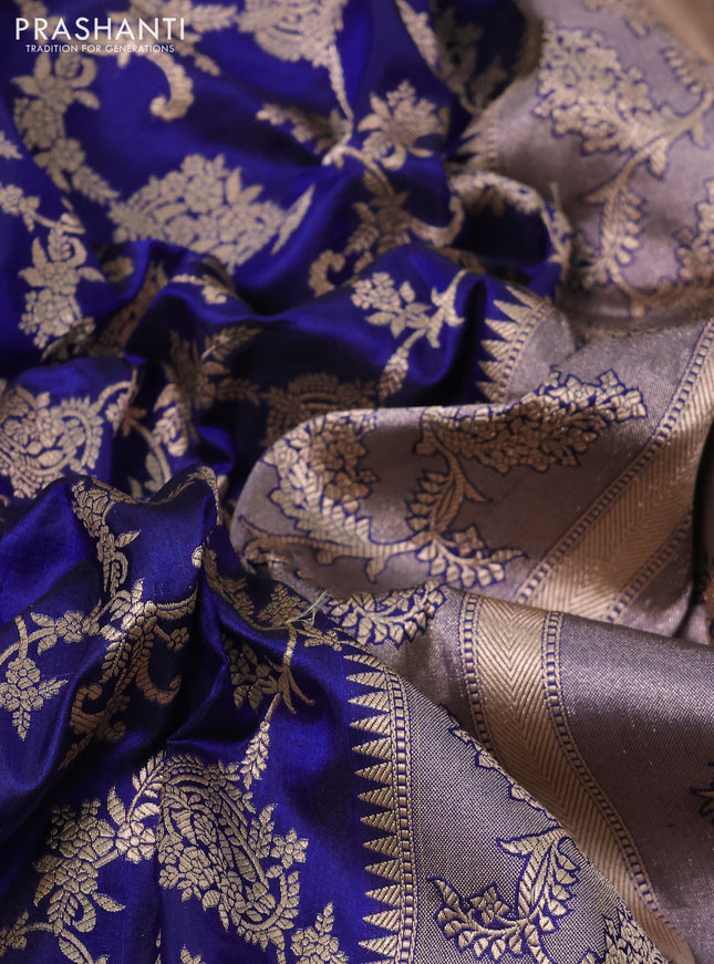 Banarasi uppada silk saree blue with allover zari woven brocade weaves and zari woven border