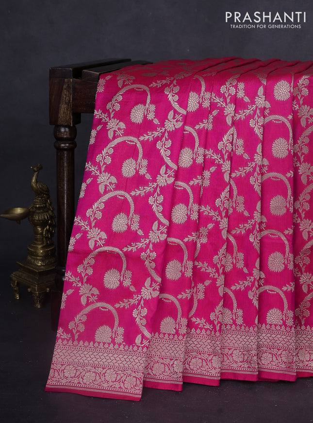 Banarasi uppada silk saree pink with allover zari woven brocade weaves and zari woven border
