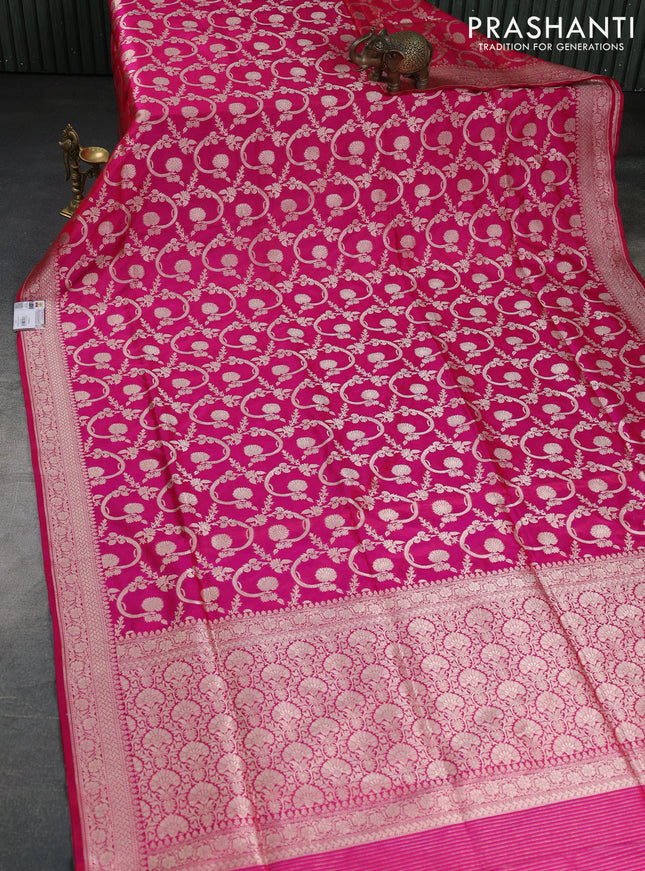 Banarasi uppada silk saree pink with allover zari woven brocade weaves and zari woven border