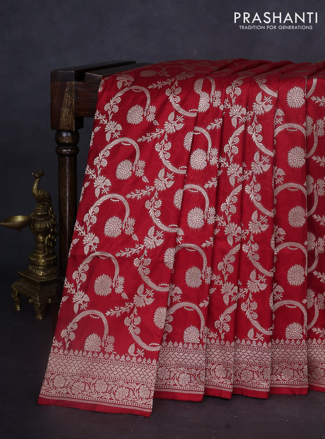 Banarasi uppada silk saree red with allover zari woven brocade weaves and zari woven border