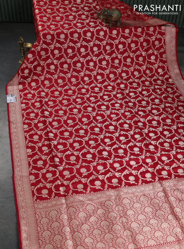 Banarasi uppada silk saree red with allover zari woven brocade weaves and zari woven border