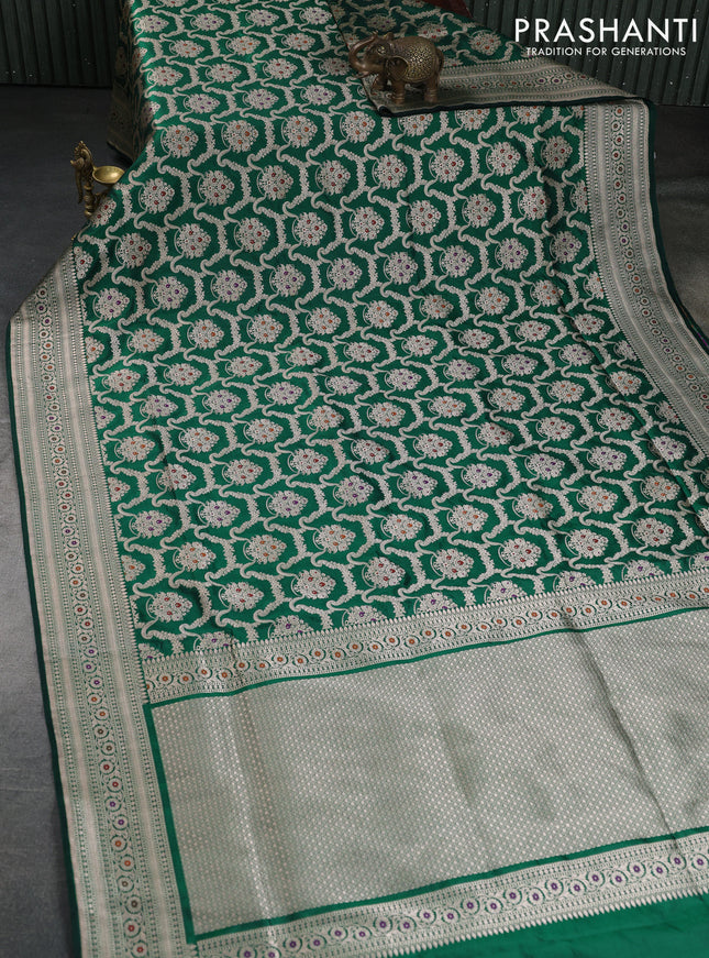 Banarasi uppada silk saree green with allover zari woven brocade weaves and zari woven border