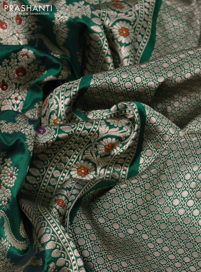 Banarasi uppada silk saree green with allover zari woven brocade weaves and zari woven border