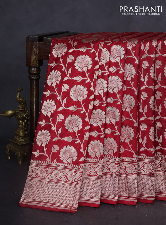 Banarasi uppada silk saree red with allover zari woven floral brocade weaves and zari woven border