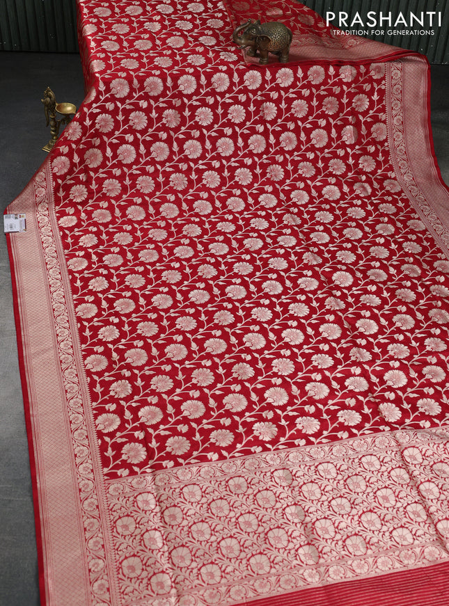 Banarasi uppada silk saree red with allover zari woven floral brocade weaves and zari woven border