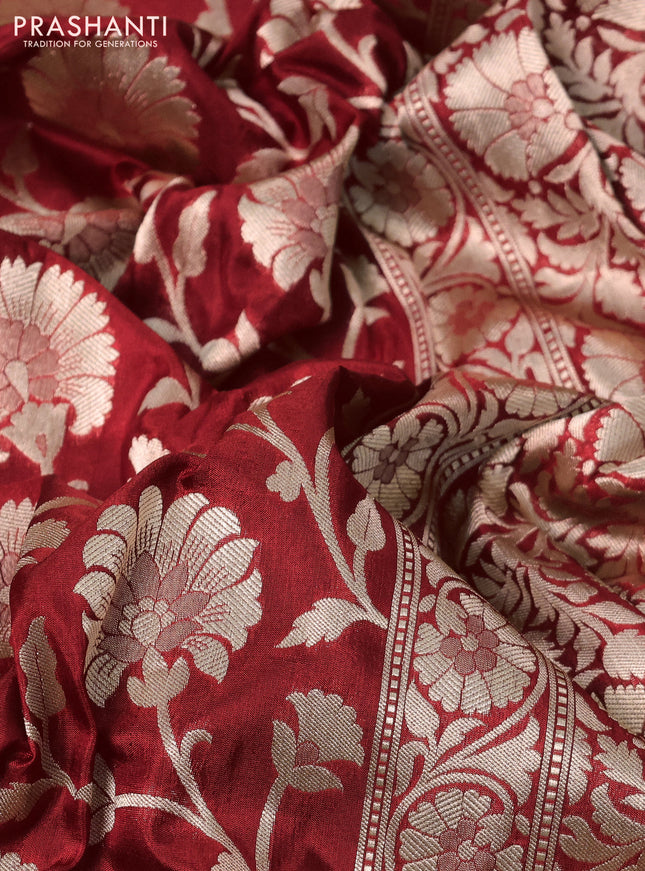 Banarasi uppada silk saree red with allover zari woven floral brocade weaves and zari woven border