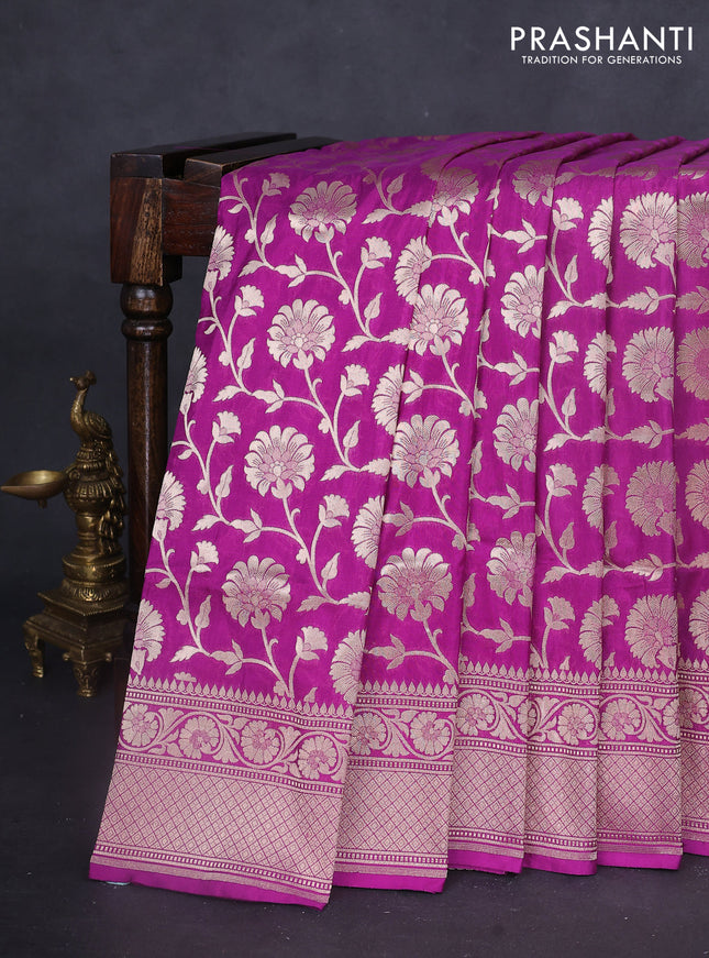 Banarasi uppada silk saree purple with allover zari woven floral brocade weaves and zari woven border