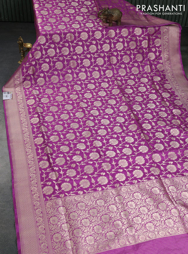 Banarasi uppada silk saree purple with allover zari woven floral brocade weaves and zari woven border