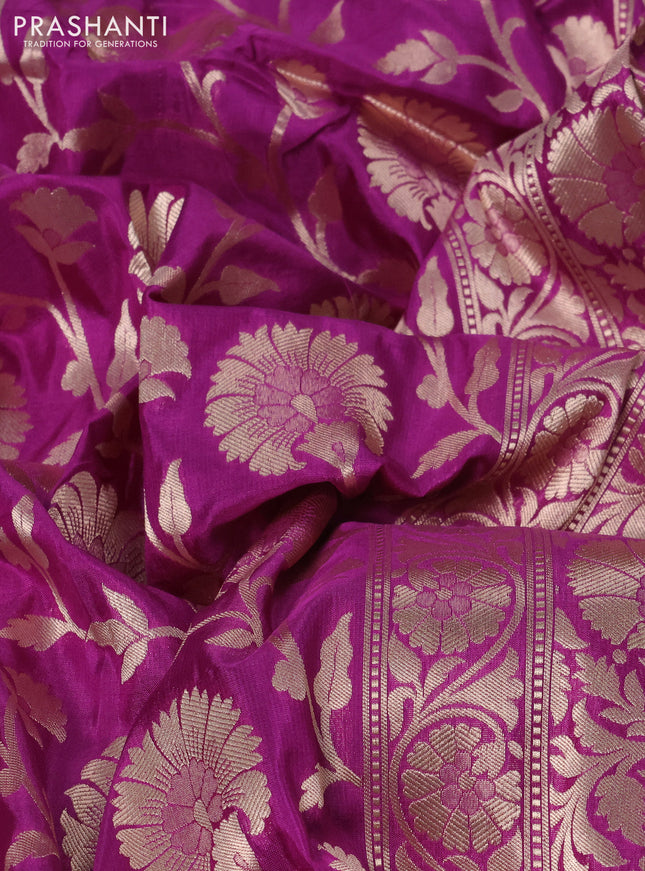 Banarasi uppada silk saree purple with allover zari woven floral brocade weaves and zari woven border
