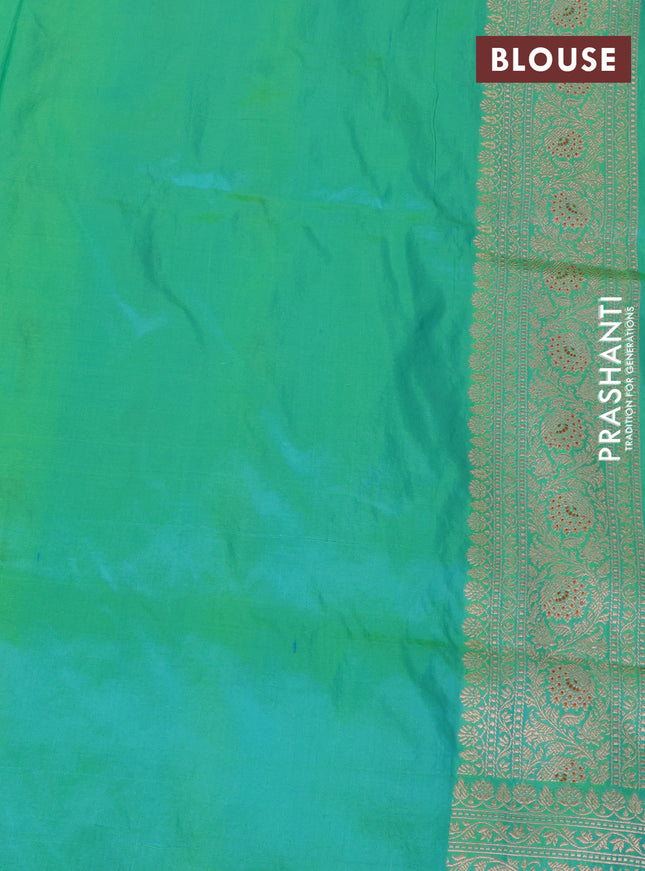 Banarasi uppada silk saree dual shade of teal bluish green with allover zari woven brocade weaves and zari woven border