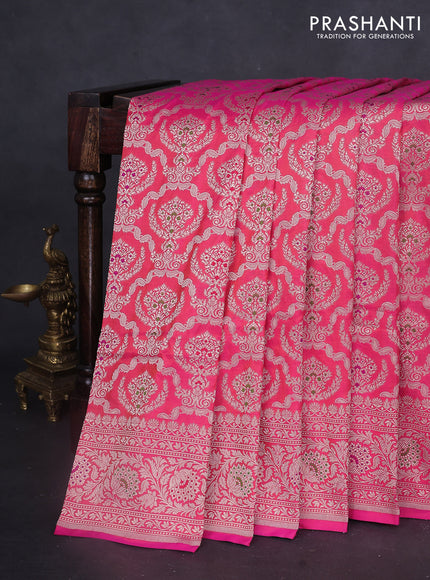 Banarasi uppada silk saree dual shade of pinkish orange with allover zari woven brocade weaves and zari woven border