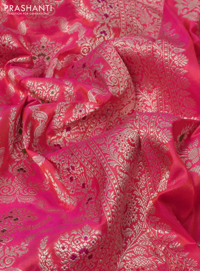 Banarasi uppada silk saree dual shade of pinkish orange with allover zari woven brocade weaves and zari woven border