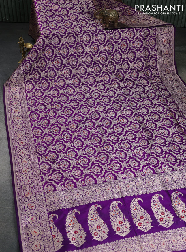 Banarasi uppada silk saree purple with allover zari woven brocade weaves and zari woven border