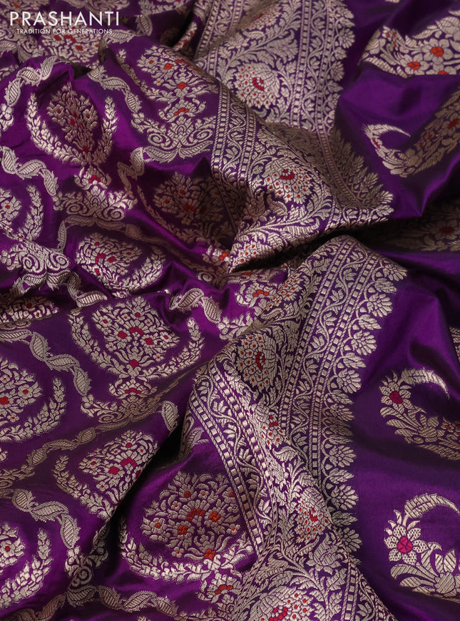 Banarasi uppada silk saree purple with allover zari woven brocade weaves and zari woven border