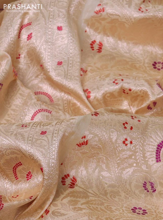 Banarasi uppada silk saree cream with allover zari woven brocade weaves and zari woven border