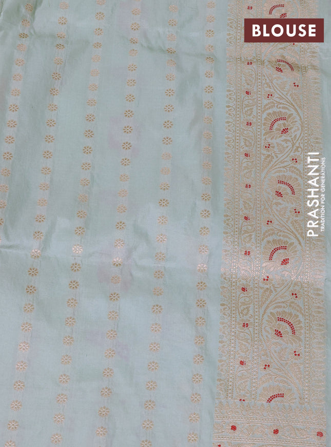 Banarasi uppada silk saree pastel green shade with allover zari woven floral brocade weaves and zari woven border