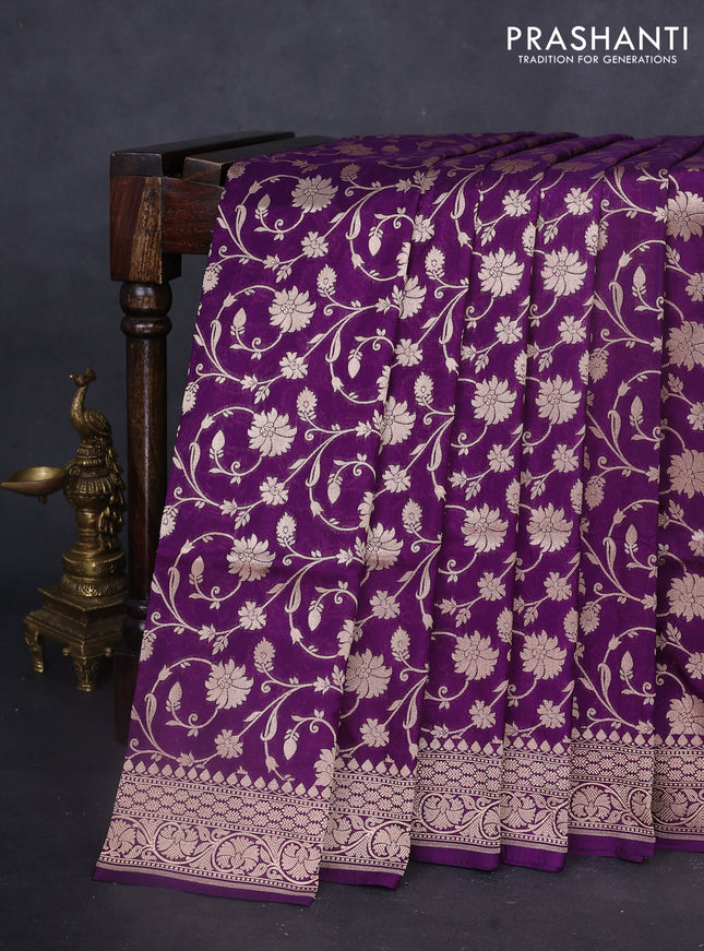 Banarasi uppada silk saree purple with allover zari woven floral brocade weaves and zari woven border
