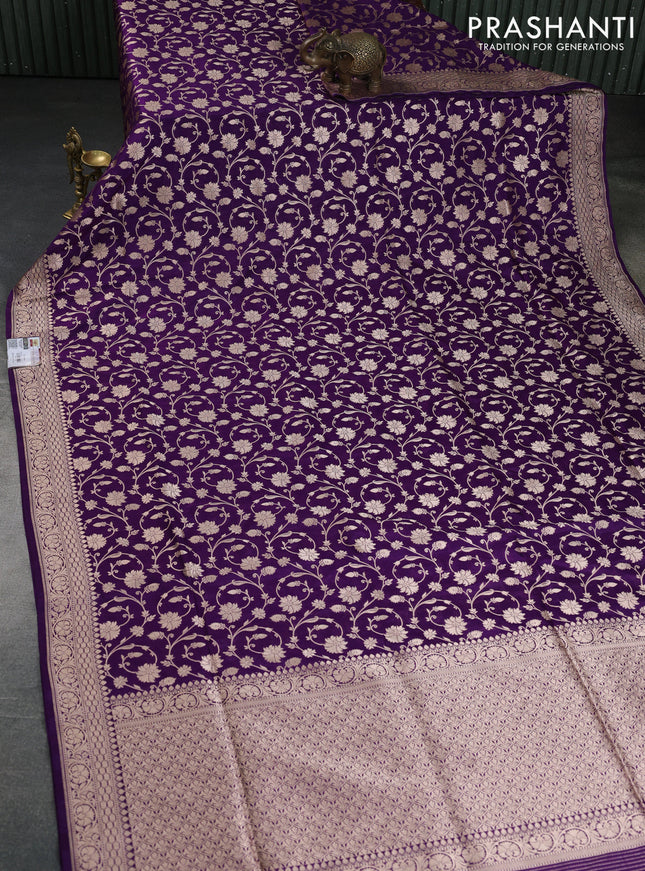 Banarasi uppada silk saree purple with allover zari woven floral brocade weaves and zari woven border