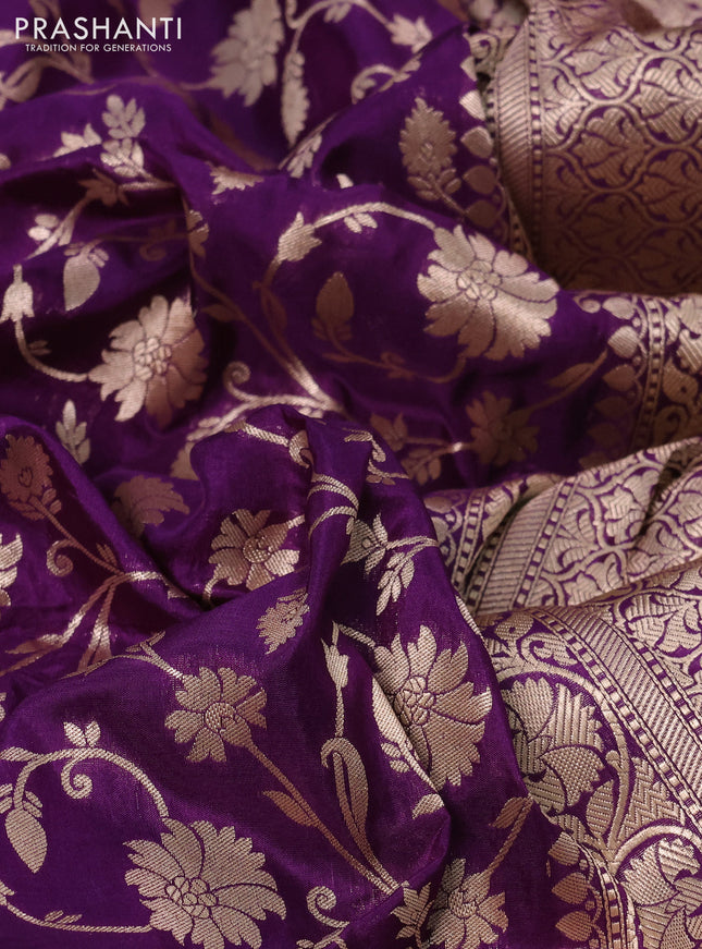 Banarasi uppada silk saree purple with allover zari woven floral brocade weaves and zari woven border