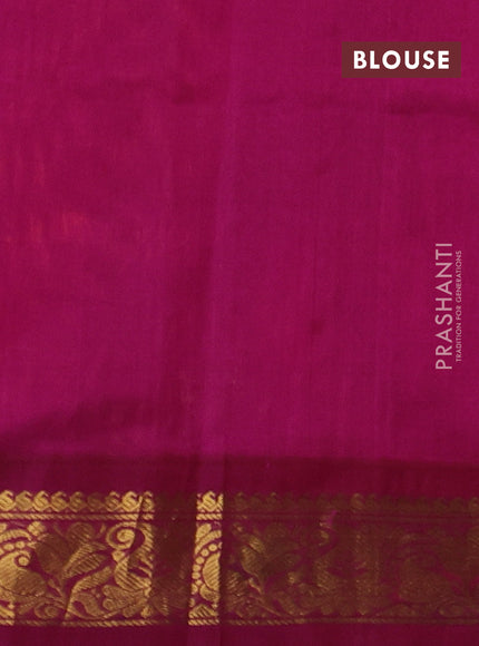 Silk cotton saree orange and pink with allover kalamkari prints and zari woven korvai border