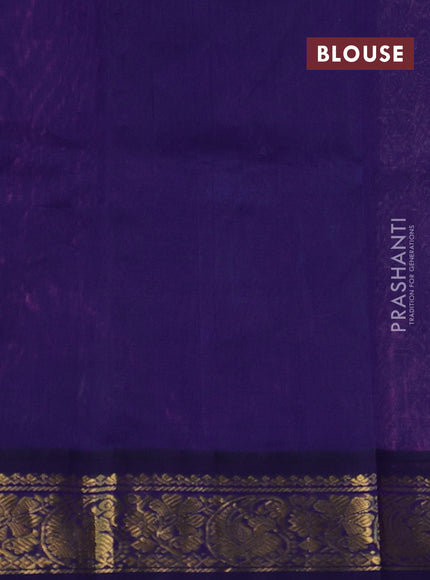 Silk cotton saree peach pink and blue with allover kalamkari prints and zari woven korvai border