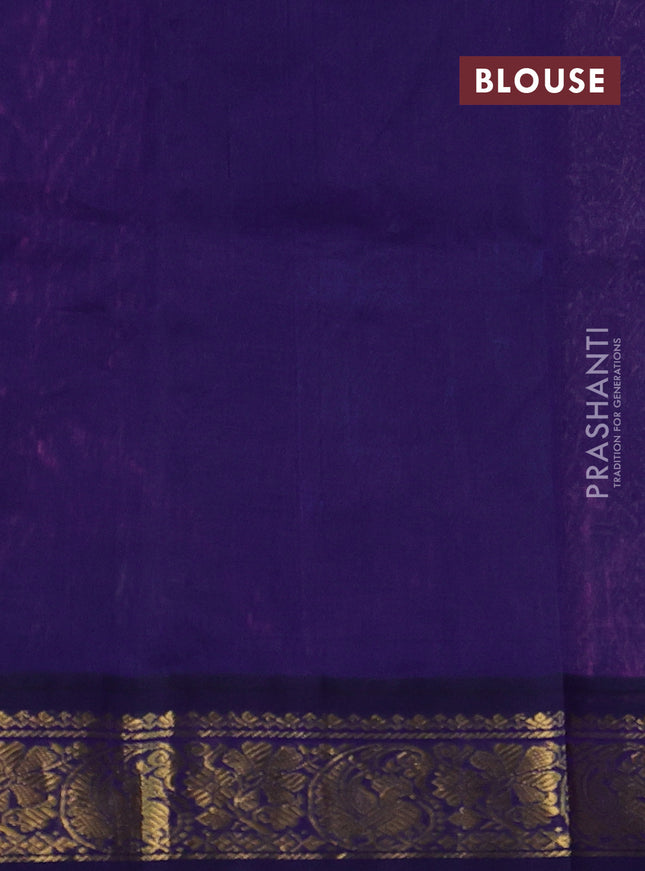 Silk cotton saree peach pink and blue with allover kalamkari prints and zari woven korvai border