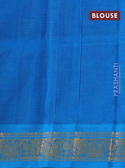 Silk cotton saree blue and cs blue with allover pichwai prints and zari woven korvai border