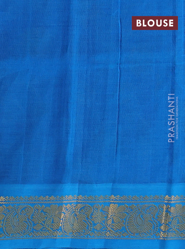 Silk cotton saree blue and cs blue with allover pichwai prints and zari woven korvai border