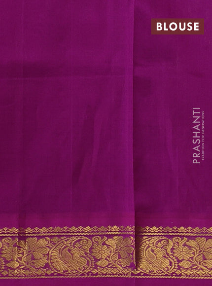 Silk cotton saree lime yellow and purple with allover kalamkari prints and zari woven korvai border