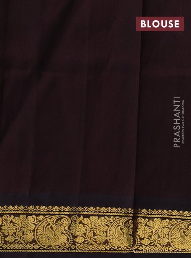 Silk cotton saree sunset orange and coffee brown with allover kalamkari prints and zari woven korvai border