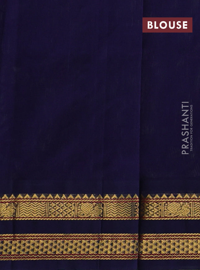 Silk cotton saree pista green and navy blue with allover kalamkari prints and rettapet zari woven korvai border