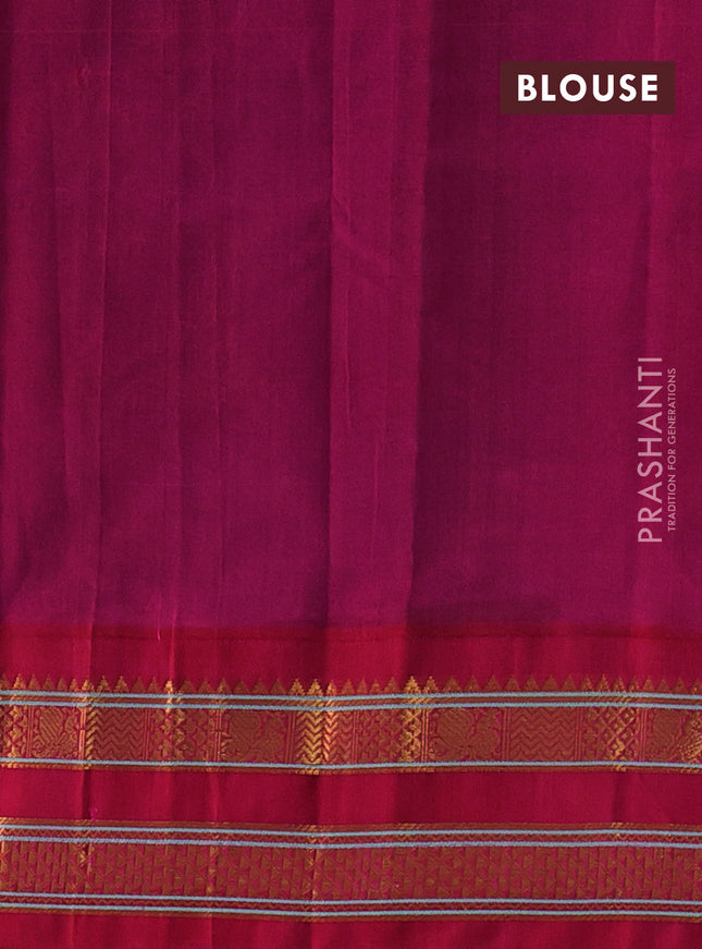 Silk cotton saree green and pink with allover pichwai prints and rettapet zari woven korvai border