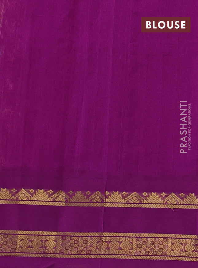 Silk cotton saree orange and purple with allover kalamkari prints & zari buttas and rettapet zari woven korvai border