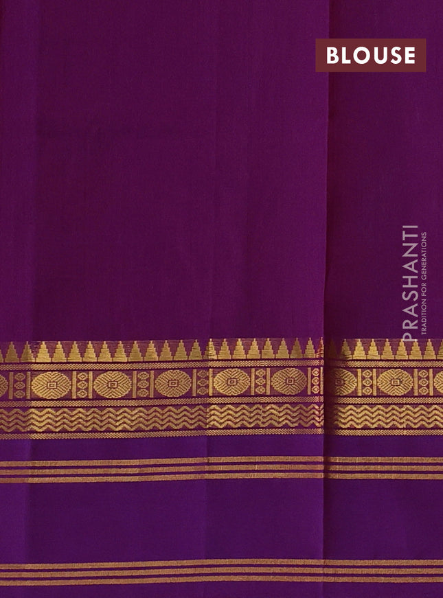 Silk cotton saree teal shade and purple with allover kalamkari prints and rettapet zari woven border