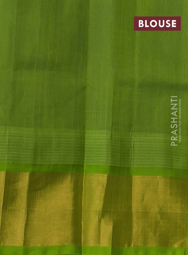 Silk cotton saree peacock blue and light green with allover pichwai prints and temple design zari woven border